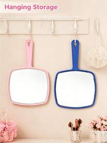 1pc Handheld Mirror With Handle, Designed For Hair Salon, Square Black Portable Mirror, Bathroom Shaving Mirror, Hangable, Multiple Colors Available, Home Decor Mirror, Student Dorm Portable Makeup Mirror - Multicolor - View 2