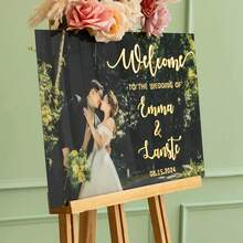 1pc Customized Round Acrylic Wedding Sign Logo - 3D Embossed Name Customization, Modern Reception Desk Sign, Stand Not Included - Multicolor - View 4