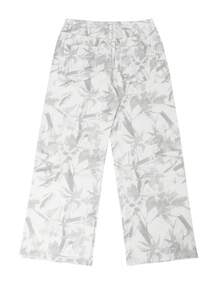 Y2K Street Style Men's Vintage Washed Light Gray Floral Pattern Loose Oversized Wide Leg Denim Jeans Casual Pants - White - View 5