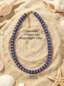1pc European & American Bohemian Round Geometric Natural Stone Cracked Effect Beaded Short Necklace With Stainless Steel Accessories For Women, Summer Beach Vacation - Handmade Stone Beaded Necklace With Stainless Steel Accents - View 11