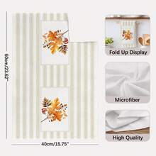 2PCS Kitchen Towels Vintage Striped Autumn Plant Pattern, Vintage Style Microfiber Material Soft Kitchen Towels Dish Cloths, Hand Towels, Tablecloths, Suitable For Kitchen Decor, Kitchen Cleaning, Bathroom Cleaning, Holiday Party Decor, Kitchen & Bathroom Supplies Home Essentials, Home Decor, Housewarming Gift - Grey - View 3