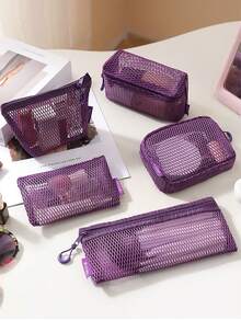 1pc/5pcs Tas Kosmetik Jaring untuk Perjalanan, Kantong Penyimpanan Kosmetik & Lipstik Portabel, Tas Pengatur Kabel Data - MultiWarna - View 11