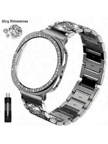 Galaxy Watch 9/8 手錶錶帶 + 錶殼，1件女款珠寶亮鑽金屬正裝錶帶 + 1件亮面錶殼（不含螢幕保護貼），適用 Galaxy Watch 9/8 Classic 46mm，可調節替換錶帶配件，運動錶帶，中性款，兼容 Galaxy Watch 9/8 40mm 44mm - 黑色+殼黑 - 查看 6