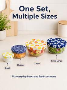 5pcs Reusable Bowl Covers, 5 Sizes, Elastic Fabric, Kitchen Storage Container Lids, Suitable For Fruit, Food, Leftover Dough, Bread Fermentation (Fashionable Style) - Multicolor - View 6