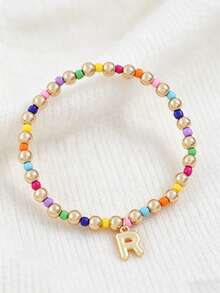 1 Buah Gelang Huruf Manik-Manik Kecil untuk Anak Perempuan, Gelang Elastis dengan Liontin Huruf Awal Tunggal A-Z Kustom, Gelang Manik-Manik Buatan Tangan Berwarna-warni Gaya Boho yang Dapat Ditumpuk, Aksesori Harian - MultiWarna - View 17