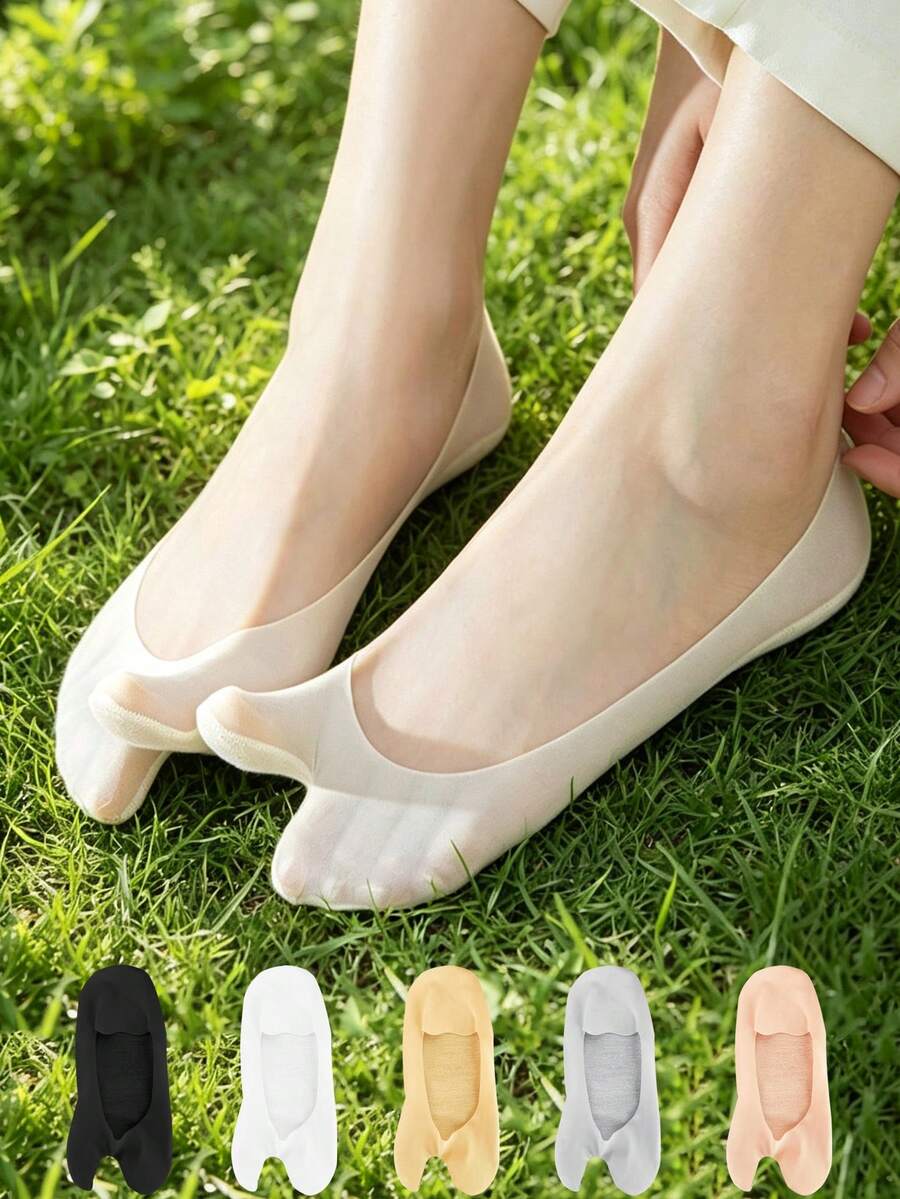 New Summer Lightweight Breathable Invisible Boat Socks Women's Japanese Style Silicone Anti-Slip Toe Separator Socks Seamless Toe Separator Socks - Multicolor - View 1