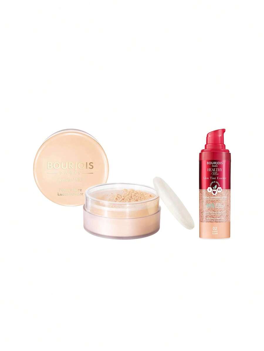 Bourjois [حزمة] بودرة سائبة 01 خوخي 32 جرام + خلطة صحية نظيفة إشراقية تون الوجه جوهر 02 فاتح 30 مل - 01 خوخ + 02 فاتح - مشاهدة 1