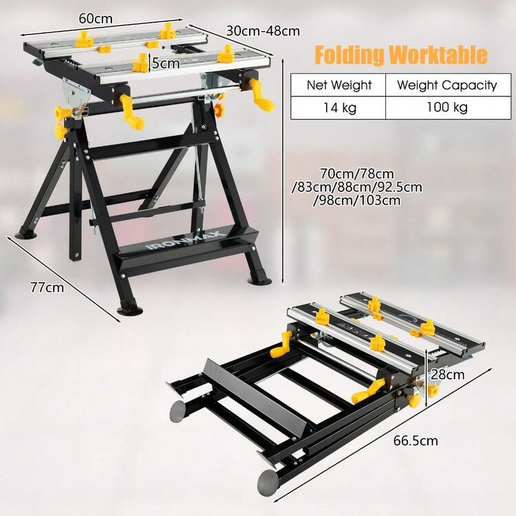Portable Folding Work Table With Tiltable Platform, 7-Height Adjustment, 8 Sliding Non-Marring Clamps & 2 Rotary Clamping Handles - Compact Multifunctional Workstation For DIY, Crafting, Repair, And Hobby Projects - Black - View 3