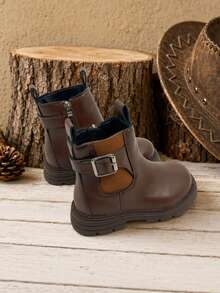 Tibanyu Children's Chelsea Boots, Boys & Girls Short Ankle Boots, Side Zipper Thick Sole Comfortable Winter Shoes - Brown - View 5
