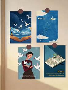 10pcs Reading Wall Decals: Postcard-Style Wall Art - 10 Pcs - View 6