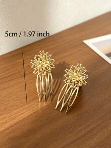 1/2/5 piezas Peine lateral de diente de león dorado, accesorio para el cabello de novia para boda, peinado de dama de honor, fiesta & vacaciones - Multicolor - Ver 3