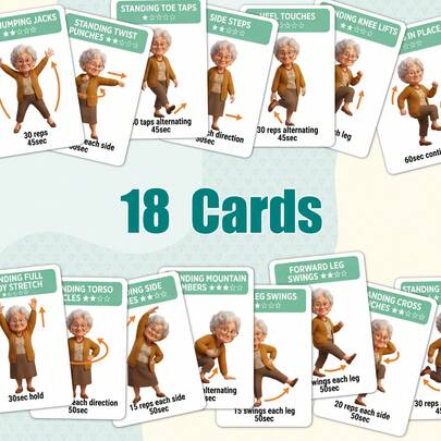 18pcs Standing Full Body Exercise Cards For Seniors, Clear Illustrations And Instructions, Durable Paper Material, Suitable For Home Fitness And Exercise Reference For Elderly
