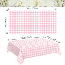 1pc Pink And White Plaid Disposable Tablecloth For Camping, Decoration, Party, Birthday Party, Gender Reveal Party - Multicolor - View 7