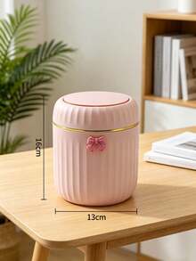 Mini Office Trash Can With Lid And Decorative Bow, Plastic Rotating Lid, Non-Electric Cylindrical Design, Suitable For Home, Office, Kitchen, Bedroom Vanity And Daily Use, Fashionable Portable Express Trash Can, With Lid And Bow Decoration, Mini Desk Trash Can, With Lid Home Trash Can, Suitable For Office, Living Room Or Office Storage, Home Office And Drawer Organization - Multicolor - View 6