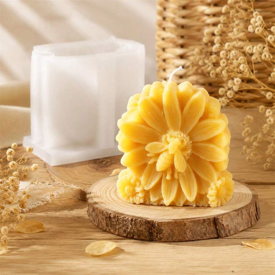 3D 大麗花蠟燭矽膠模具 DIY 手作雛菊花卉柱狀蠟燭石膏模具，適用於蠟燭、手工皂、蠟熔與 DIY 手作