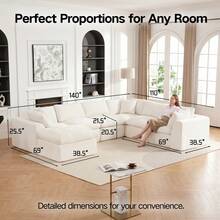 ATOMHOME 140" Oversized Boneless Couch Cloud Modular Sectional Sofa For Living Room, 7 Seat Convertible U Shaped Couch W/ Chaise Lounge & Ottoman, Compressed Chenille Sofa Deep Seat L Shaped Sleeper Bed No Assembly Furniture Apartment Office Home Decor Beige - 米色 - 查看 6
