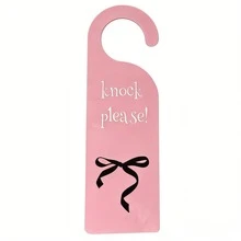 1pc 2D Flat Pink Bow Acrylic Hanging Sign, Printed With "Please Knock" Text, Durable, Suitable For Indoor/Outdoor Use, Ideal For Girls' Room, College Dorm And Apartment Door Decor, Perfect Welcome Sign - Multicolor - View 5