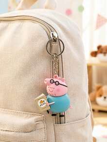 Peppa Pig 主題創意 2D 鑰匙圈，爸爸豬在家閱讀主題，經典藍色頂部配黑色框眼鏡，適合個人使用或送禮，可自用或贈送，氛圍鮮明，便攜掛飾 - 多款 - 查看 6