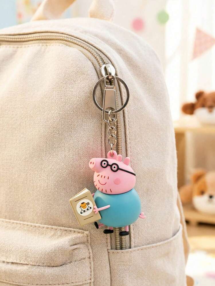 Peppa Pig Theme - Creative 2D Keychain - Father Pig Reading At Home Theme Keychain - Classic Blue Top - Black Frame Glasses - Suitable For Personal Use Or Gift - Suitable For Both Self-Wear And Giving - Vibrant Atmosphere - Portable Hanger Item - Multiple Styles - View 6