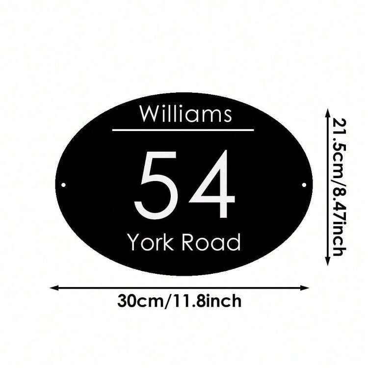 6 Styles Available! Customized Metal House Sign - Oval Personalized Door Number Plate - Custom Home Or Cottage Address Sign - Black - View 12