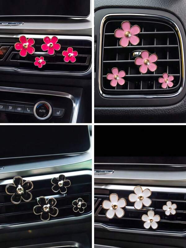 4pcs Car Air Vent Fragrance Clip Flower Decor Unscented Aromatherapy Diffuser Auto Interior Accessory Decorative Vent Clip For Vehicle Freshener Ornament Home Office Scent Air Purifier