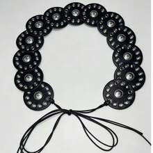 1pc PU Material Round Stud Eyelet Lace-Up Waist Belt - Black - View 4
