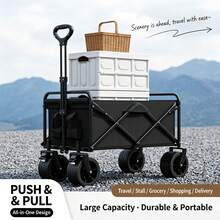 Camping Cart With Tabletop, Outdoor Picnic & Outing, Pull Handle, Mobile Foldable Trolley - Multicolor - View 7
