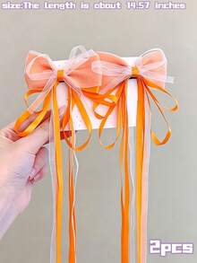2pcs Macaron Color Satin Pearl Luster Tulle Long Ribbon Bow Hair Clips, Suitable For Children, Non-Slip Alligator Hair Clip Base, Multiple Colors Available, Children's Daily Accessories/Performance/Photography - Multicolor - View 15