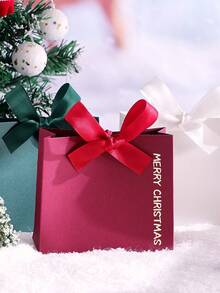 20pcs Set Merry Christmas Mini Gift Bags With Ribbons, White Green Red Three Colors, Gold Foil Lettering, Easy To Assemble, Perfect For Party Favors, Jewelry And Small Gifts, Holiday Gift Packaging - View 12