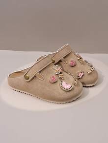Sepatu Anak Perempuan Warna Cokelat Muda dengan Gesper Lucu, Sol Lembut Anti Selip, Tali yang Dapat Diatur, Sepatu Kasual Tertutup, Mainan DIY - Khaki - View 4