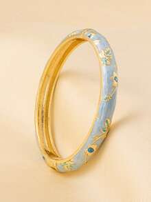 1pc Vintage Style Gold Floral Enamel Bangle, Gold Bracelet, Jewelry Accessory For Girls And Women, Suitable For Daily Wear And Holidays - Multicolor - View 15