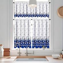 Set 3 Buah Tirai Dapur Pendek Motif Bunga Biru, Gaya Pedesaan untuk Jendela Kecil, Dekorasi Rumah untuk Dapur dan Kedai Kopi - MultiWarna - View 9