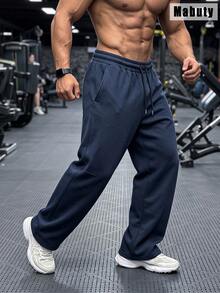 Celana Jogging Pria Mabuty Warna Navy dengan Potongan Lebar, Tali Serut, Jahitan Panel Longgar, dan Kantong Samping Dalam untuk Angkat Beban, Latihan di Gym & Olahraga. - Navy Blue - View 3