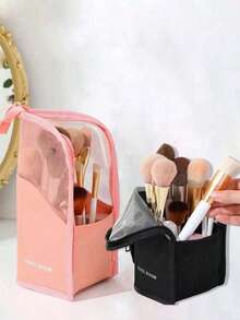 1pc Pink Makeup Brush Storage Bag With Zipper, Multi-Function Eyebrow Pencil Storage Pouch, Cosmetic Organizer Bag, Portable Toiletry Bag, Can Store Face Masks, Lipsticks, Suitable For Home, Gifts, Vacation, Travel - Multicolor - View 2