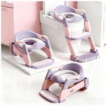 Luminpool Children's Toilet Seat With Steps, 2-In-1 Toilet Step Stool For Toddlers, Soft, Non-Slip Seat Cover With Splash Guard And Built-In Footstool - Purple - View 3