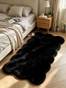 1pc Black Wavy Edge Asymmetrical Area Rug, Decorative Carpet, Floor Mat, Living Room Rug, Bedroom Rug, Universal Carpet - Black - View 8
