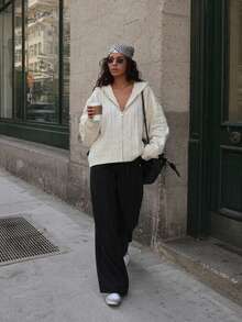 2026 Autumn/Winter Women's Heavyweight Cable Knit Casual Hooded Cardigan Sweater - Apricot - View 1
