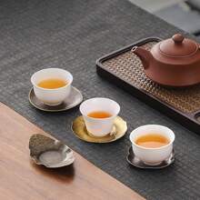 4件/4件/6件 青銅復古極簡主義銅製杯墊 小托盤 茶道裝飾 精緻隔熱墊 適用於茶室、居家裝飾、辦公接待室 - 彩色 - 查看 3