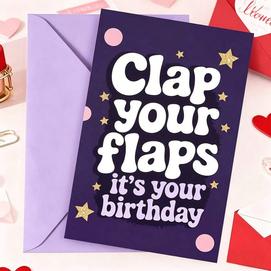 1件生日卡片,附信封邀請函「Flap Your Wings」幽默生日卡,適合生日慶祝派對禮物,加厚加大信封與卡片 - A - 查看 1
