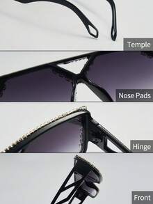 1PC Women's New Double Bridge Square Frame Full Rhinestone Sunglasses, Cool Vintage Textured Daily Casual Street Commute Driving Travel Beach Vacation Photo Versatile Fashion Accessory - Multicolor - View 7