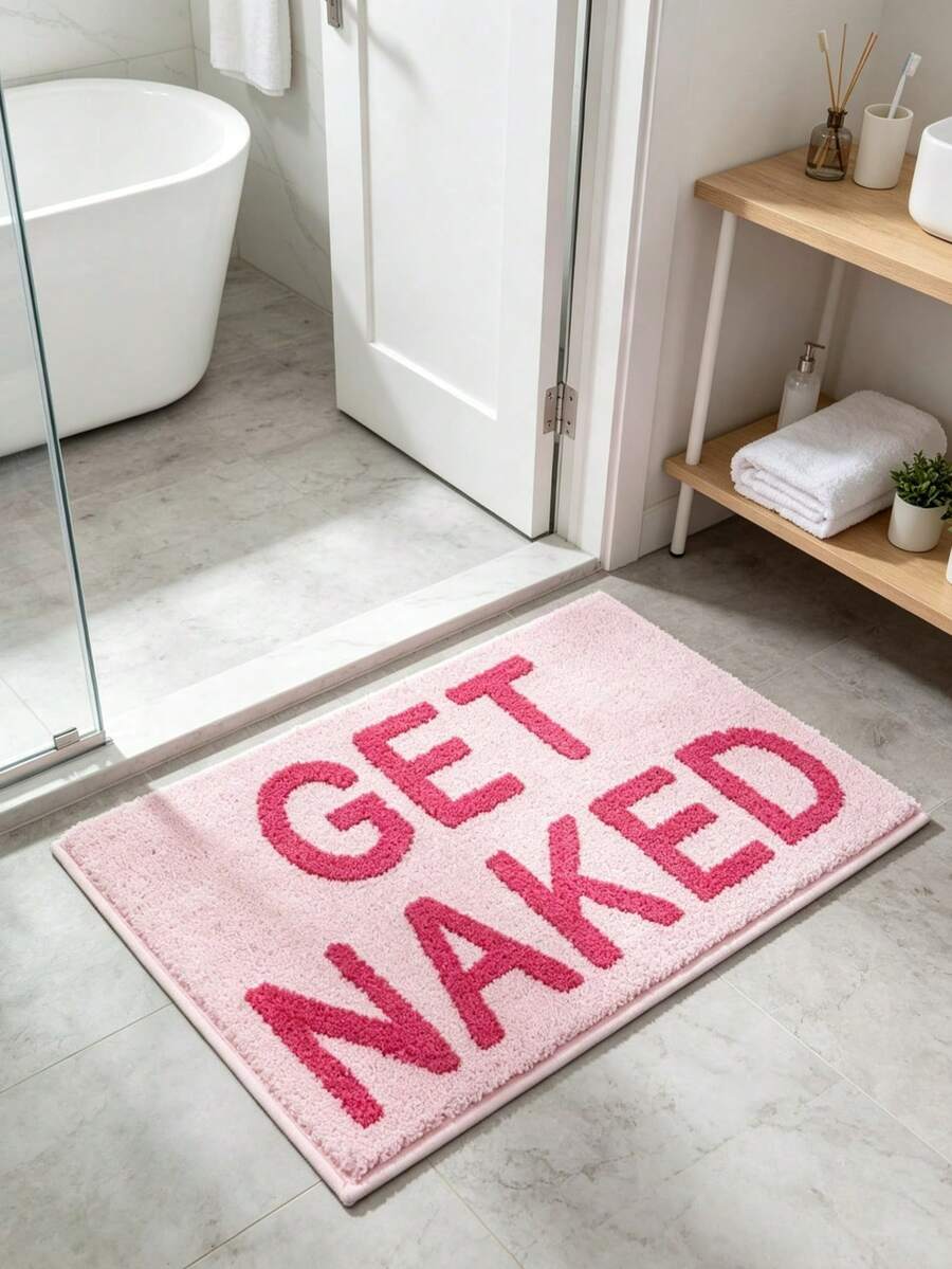 1pc English Jacquard Absorbent Doormat, Faux Cashmere Foot Mat, Bathroom Absorbent Bath Mat, Bathroom Rug, Door Mat, Small Rug, Carpet, Floor Mat, Home Decor, Area Rug, Outdoor Mat, Home Decor, Area Carpet, Bedroom Carpet, Washable Carpet, Suitable For Living Room, Bedroom, Entryway, Kitchen, Study
