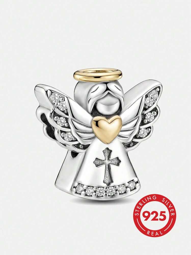1pc Fashion 925 Sterling Silver Angel Wings Bead, Suitable For Women's Bracelets, Bangles, DIY Jewelry Making - Style 2 - View 1