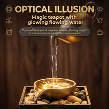 Dark Gold Gilded Floating Teapot Fountain,IP65 Waterproof Indoor Waterfall Fountain With LED Light & Stones, Zen Style Relaxation Decor For Desk, Bedroom, Living Room, Office, Ideal Gift For Relaxation & Feng Shui - Desktop Hanging Pot Fountain Ornament - View 6