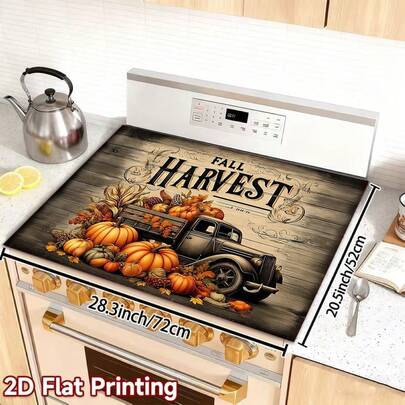 Fall Decor For Home Harvest Pumpkin Vintage Truck Stove Top Cover, Heat Resistant Kitchen Stove Top Cover Pad, Thanksgiving Fall Home Decor, Kitchen Essentials,Rustic Kitchen Counter Heat Resistant Mat Kitchen Decor