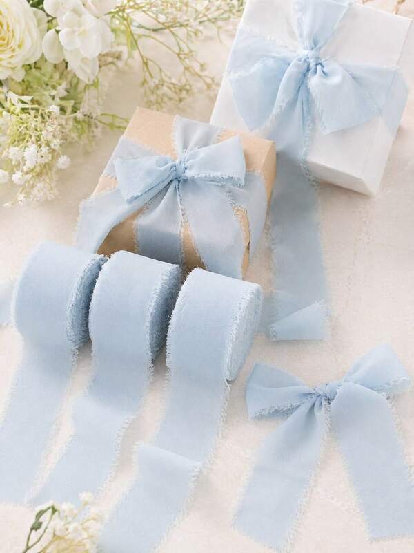 4 Rolls - 1.5 Inch X 16.4 Feet - Blue Chiffon Ribbon, Christmas Decoration Ribbon, Christmas Gift Ribbon Set, Suitable For Wedding Decoration, Wedding Invitation, Bouquet Wrapping, Floral Decoration, Bridal Bouquet, DIY Crafts And Baby Shower Decoration