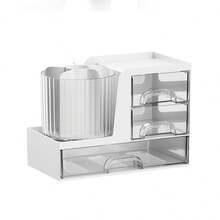 Multifunctional Desktop Storage Box Rotating Pen Holder Makeup Organizer Transparent Multi-Layer Drawer Large Capacity Compartment Storage Bin For Students Office Vanity - Multicolor - View 11