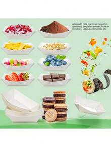 Paquete de 100 bandejas de papel para servir alimentos, recipientes desechables de papel, bandejas/cuencos de papel kraft para servir alimentos, adecuados para aperitivos, sándwiches, barbacoa, patatas fritas, palomitas de maíz, postres, ensaladas, burritos y totopos - Blanco - Ver 6