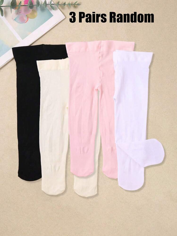 3pcs/Pack Random Solid Color Ribbed Baby Leggings, Elastic Soft Toddler Girls Tights, Black Leggings, Summer Daily Wear Leggings, Newborn Essentials - Multicolor - View 10