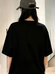 T-shirt décontracté pour femmes, 100% imprimé, à manches courtes, col rond, tendance et polyvalent, haut décontracté pour femmes. La transformation du papillon est nécessaire. - Noir - Voir 2