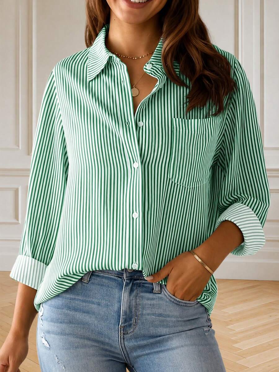 新款宽松长袖女式衬衫，纯色衬衫